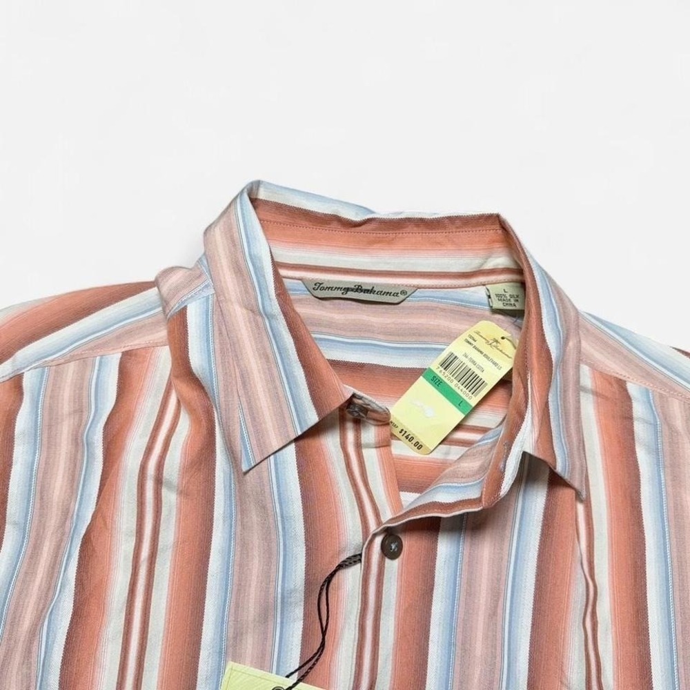 NWT Tommy Bahama Boulevard LS 100% Silk Striped Terr Cotta Button Up Size L - Picture 2 of 6